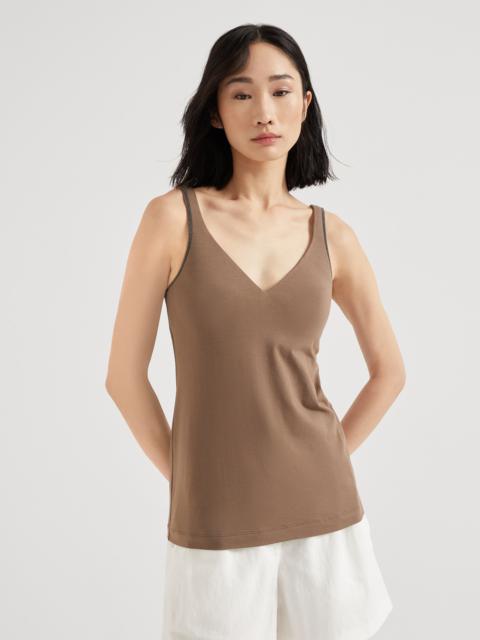 Stretch cotton jersey top with shiny straps