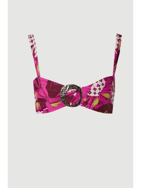 Tropical Bandeau Metal Trim Detail Bikini Top