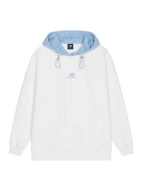 (WMNS) New Balance Logo Fleece Hoodie 'White Blue' AWT13346-AS9