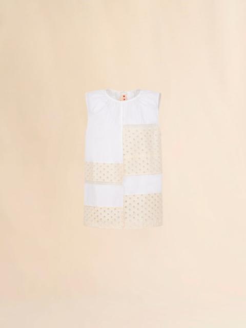 WHITE POPLIN BLOUSE WITH BRODERIE ANGLAISE INSERTS
