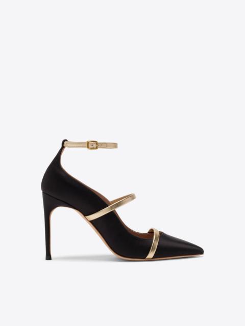 Diaz 90 Black & Gold Satin Heeled Pumps