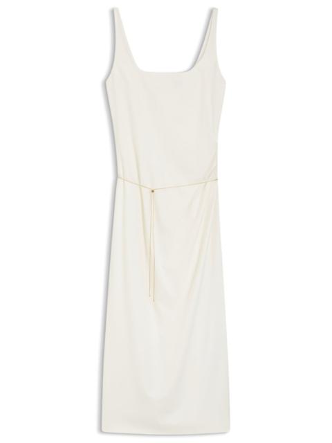 SQUARE-NECK DRESS WITH GOLDEN CHAIN BELT