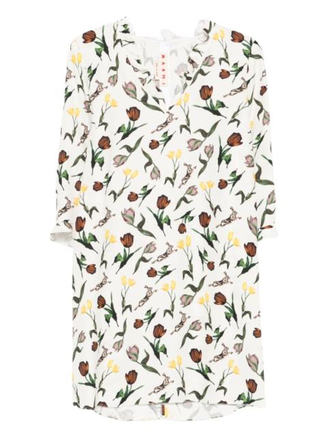 tulips-hares-print mini dress