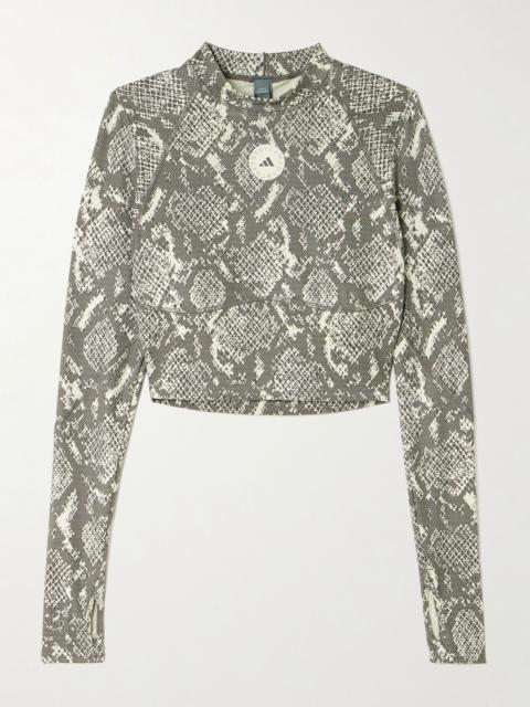 Cropped snake-print stretch recycled top Gray