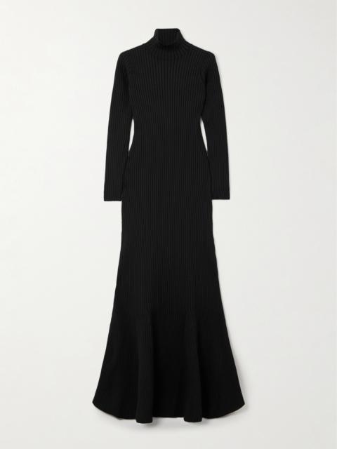 Turtleneck Ribbed Silk-blend Maxi Dress