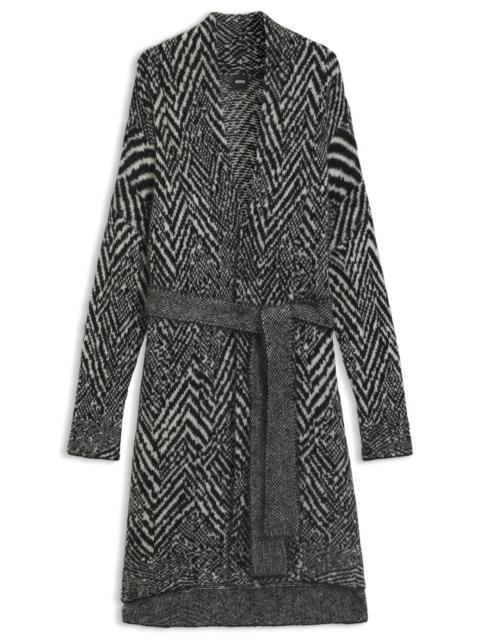 LONGLINE BELTED CARDIGAN IN A PATTERNED TEXTURED-WOOL BLEND