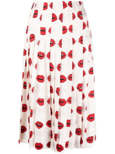 Tudi lip-print pleated skirt