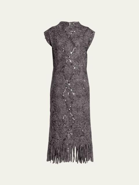 Frosty Sequined Wool-Cashmere Fringe Midi Dress