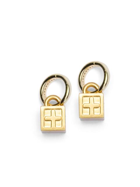 KRYSTAL BOX CROSS HUGGIE EARINGS GOLD