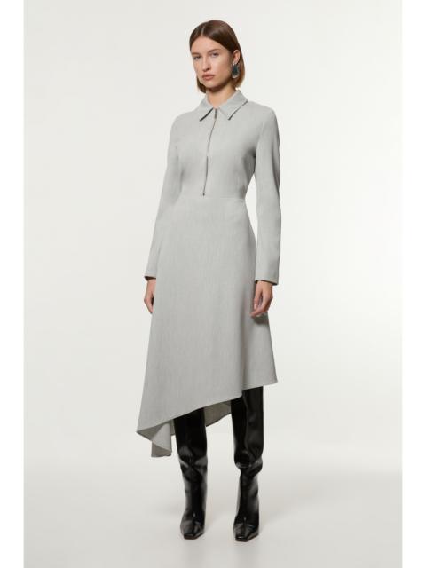 Technical Crepe Tailored Metal Zipp Detail High Low Midi Dress