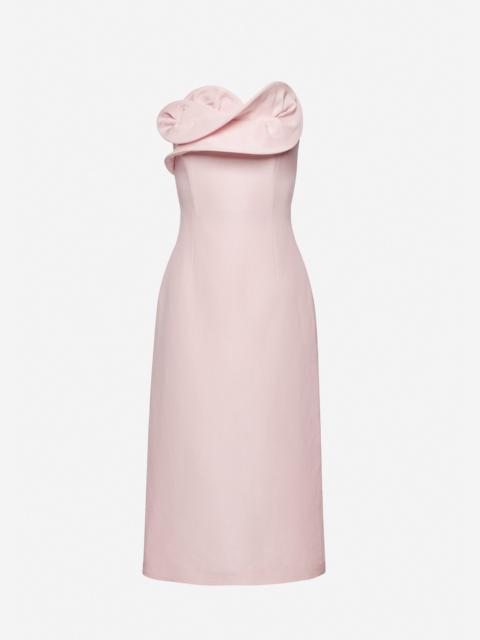 Silk corset dress with sculptural neckline in blush pink