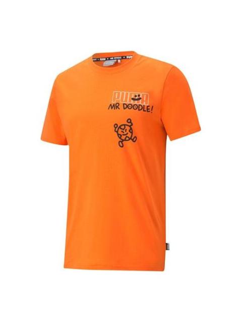 PUMA x Mr Doodle RELAXED TEE Printing Short Sleeve Flame Orange 598649-97