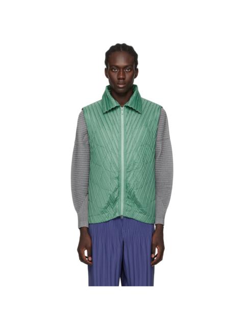 Green Padded Pleats Vest