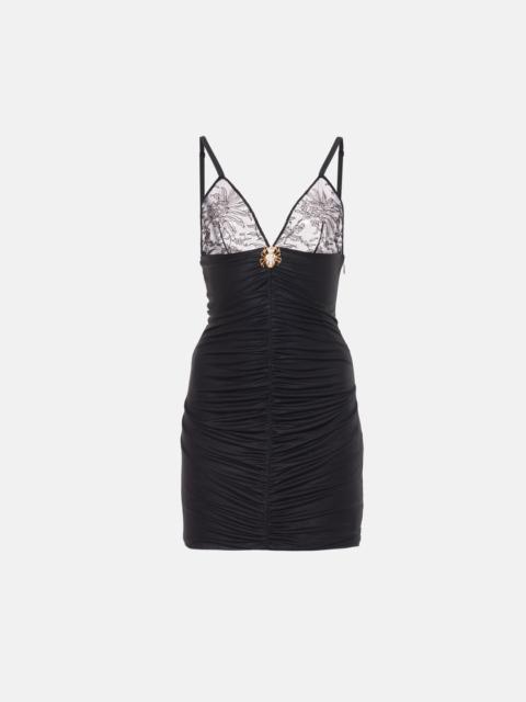 LAMINATED JERSEY SLIP MINI DRESS W/LACE,SPIDER JWL