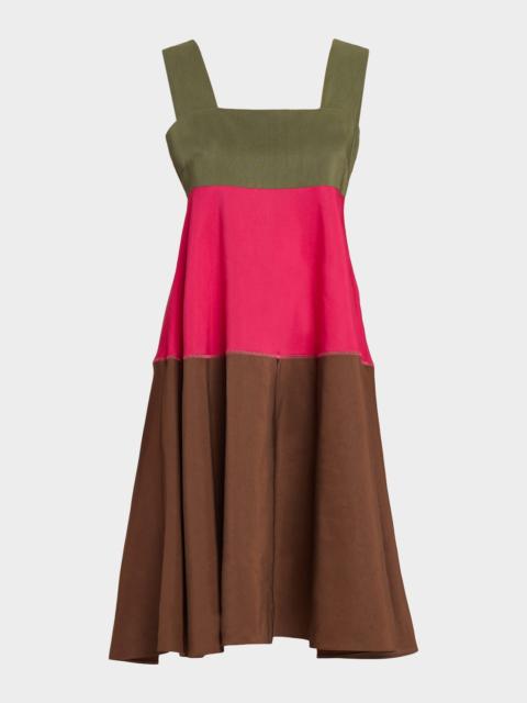 Colorblock Tiered Sleeveless Midi Dress