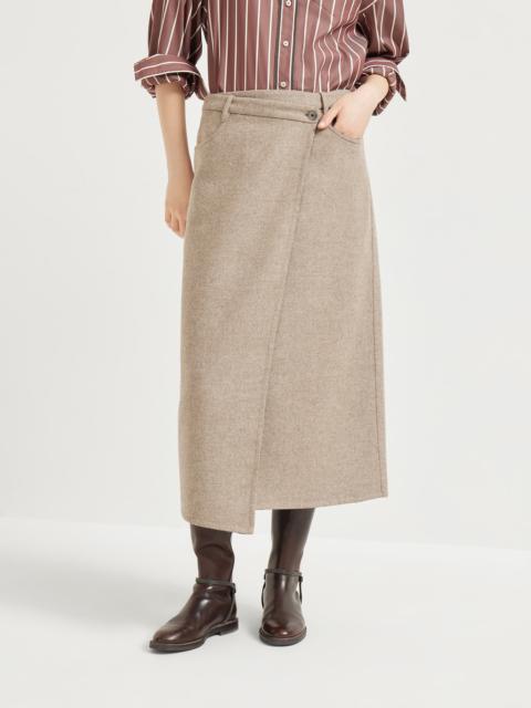 Hand-crafted wrapped skirt in virgin wool double cloth