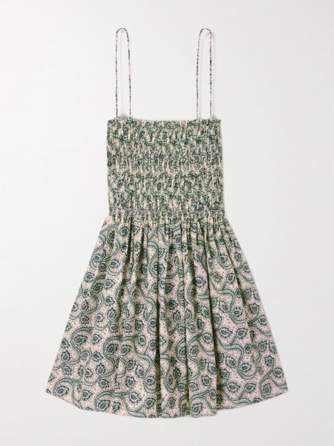 Shirred Printed Organic Cotton-poplin Mini Dress