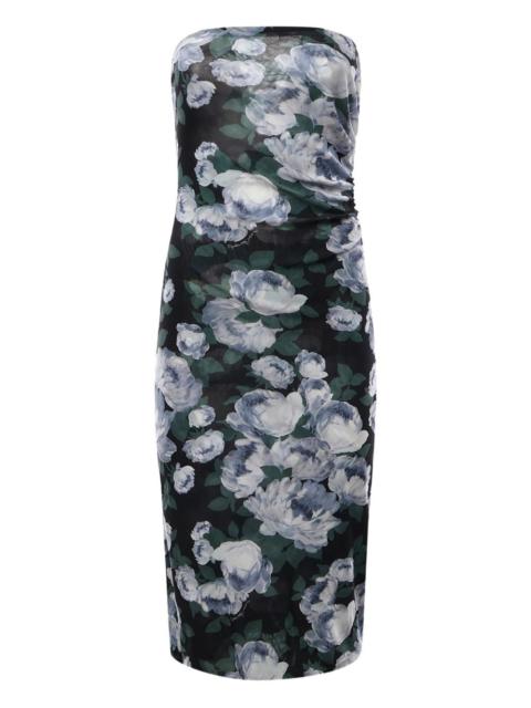 floral strapless midi dress