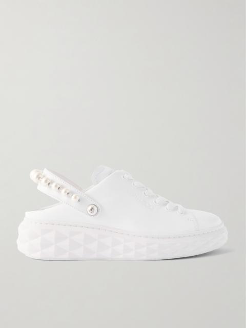 Faux Pearl-embellished Leather Slingback Sneakers