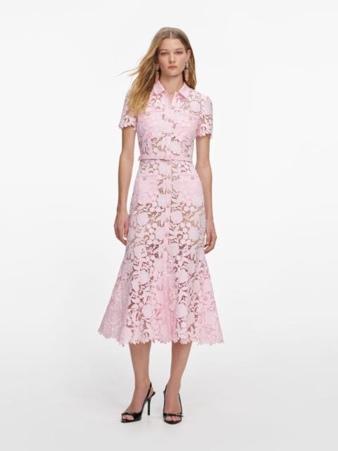 Pink Lace Collared Midi Dress