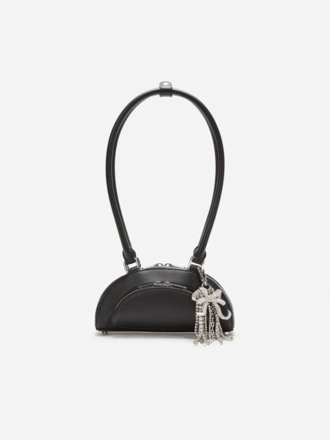 Black Leather Mini Shoulder Bag With Charm
