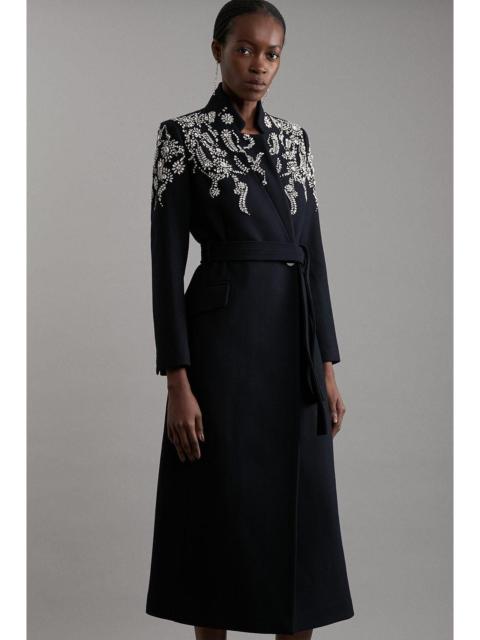 Tailored Wool Embellished Double Breasted Midi Coat