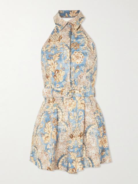 Daylight Belted Printed Linen Halterneck Playsuit