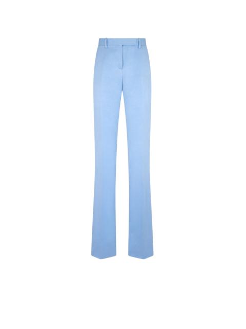 WASHED COTTON SILK BLEND DUCHESSE TAILORED STRAIGHT PANTS