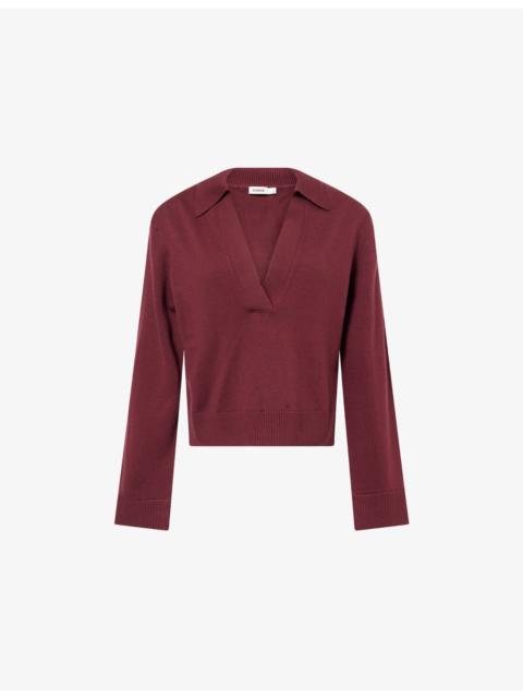 V-Neck Long-Sleeves Cotton And Cashmere Polo Shirt