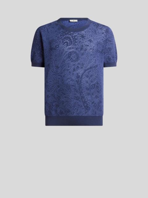 KNIT COTTON T-SHIRT WITH FLORAL PAISLEY MOTIF