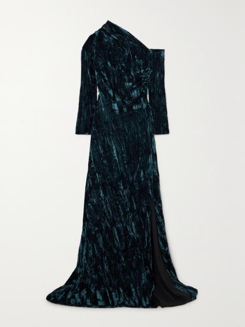 Alder One-shoulder Crushed-velvet Gown