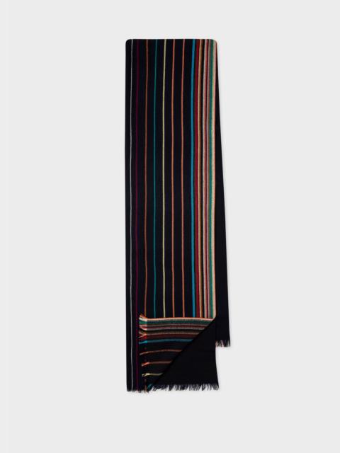 Navy Wool-Silk 'Signature Stripe' Scarf