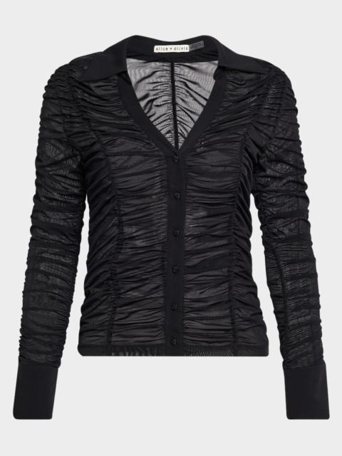 Portia Fitted Mesh Button-Front Shirt