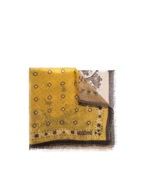 floral-print fringed scarf