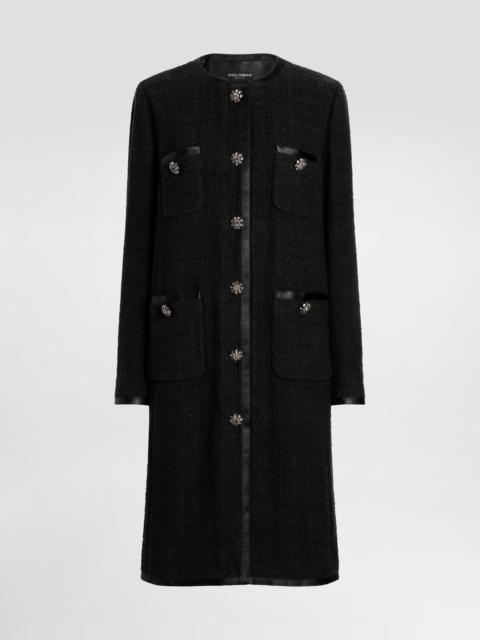 Single-breasted raschel tweed coat