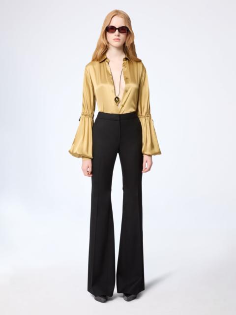 Flared Wool Gabardine Pants With Bow Detail