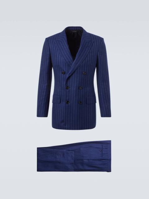 Chalk stripe wool, linen, and silk suit