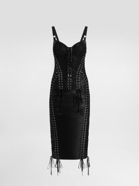 Calf-length dress with corset detailing