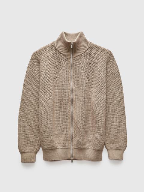 Signature Knit Cotton Drivers Zip in Beige