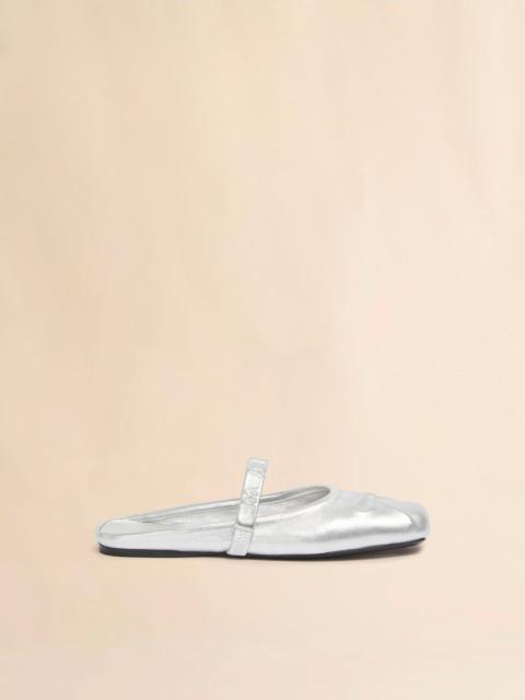 SILVER LEATHER LITTLE BOW SABOT BALLET FLAT