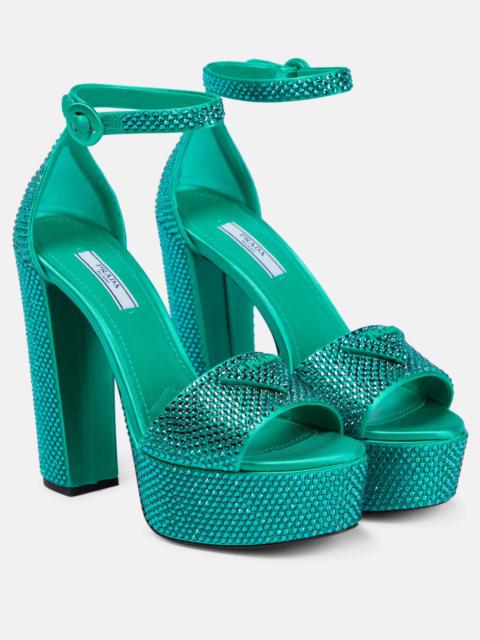 Embellished satin platform sandals