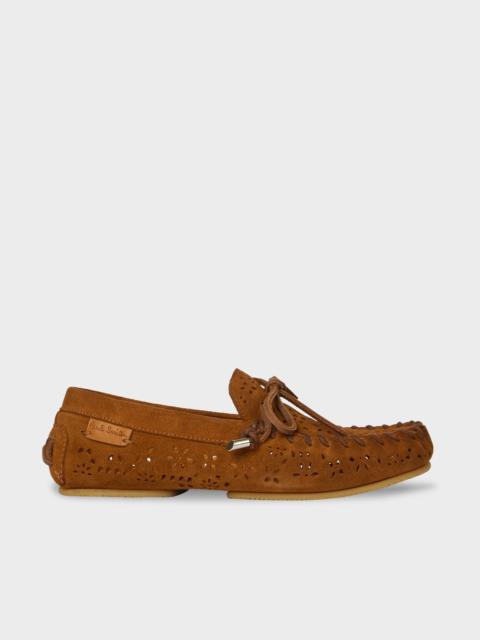 Women's Tan 'Sonna' Perforated Floral Suede Moccasins