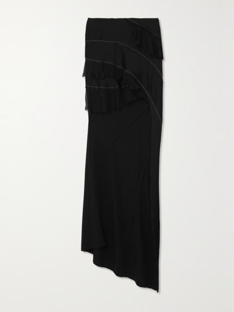 Asymmetric Ruffled Chiffon-trimmed Crepe De Chine Maxi Skirt