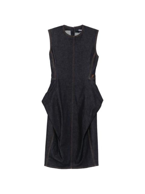 contrast-stitch sleeveless midi dress