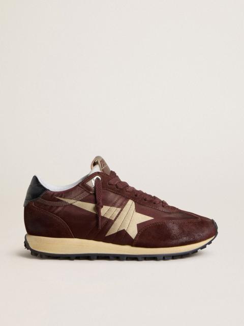 Women's Marathon with burgundy satin upper and platinum leather star