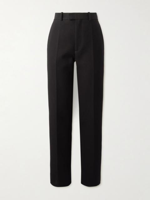 Pleated cotton-blend crepe straight-leg pants Black