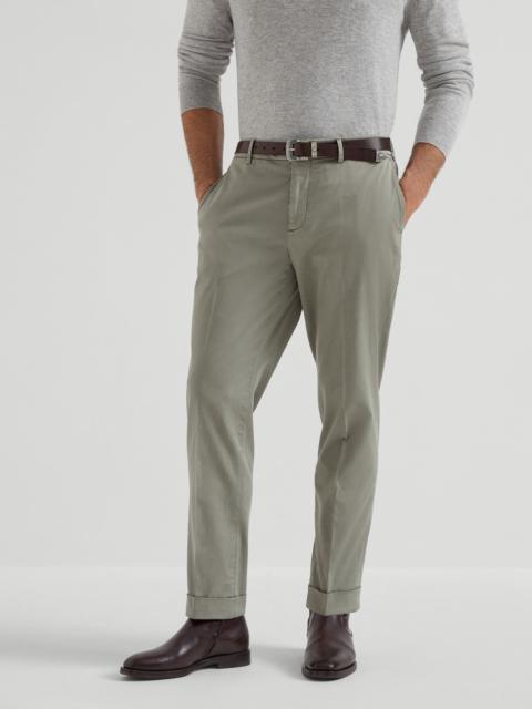 Garment-dyed American Pima cotton comfort gabardine Italian fit trousers
