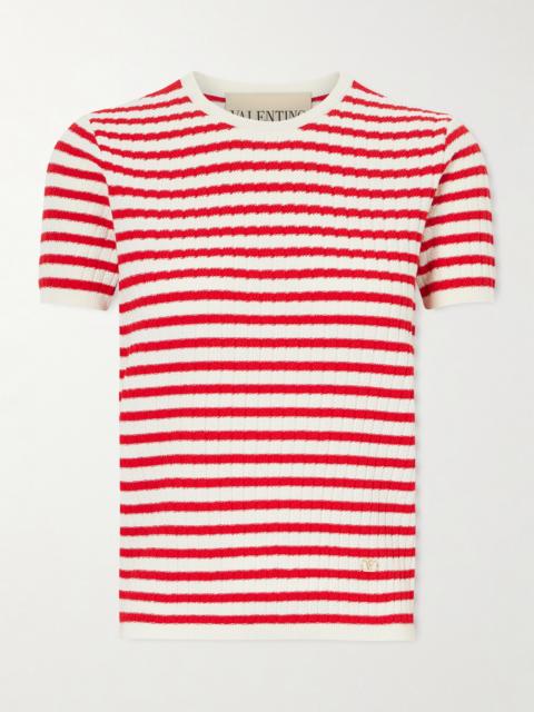 Embellished Striped Ribbed Cotton T-shirt