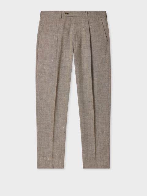 Tapered-Fit Beige Flecked Wool-Viscose Pleated Trousers