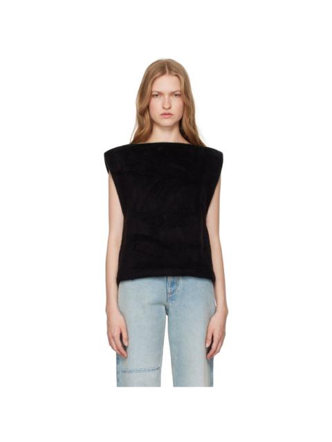 Black Furry Fleece & Cotton Jersey Blouse